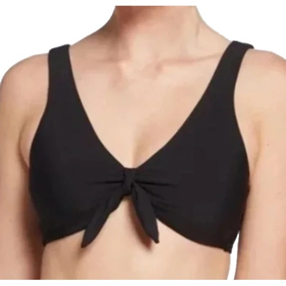 Calia Tie Front Bikini Top‎ Women's XS Pure Black NWT Missing pads